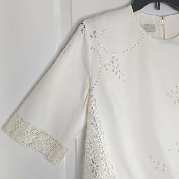 Stella McCartney Lace Eyelet Crew Neck Cotton Shift Mini Dress White 42 US 8 - Picture 3 of 17